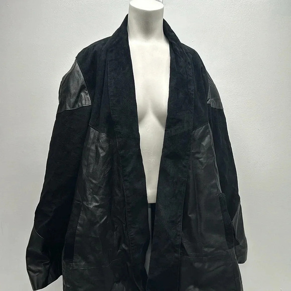 Suede Jacket Coat Pure Leather Heavyweight Open Front Black Women's Plus Size 2X - Picture 2 of 11